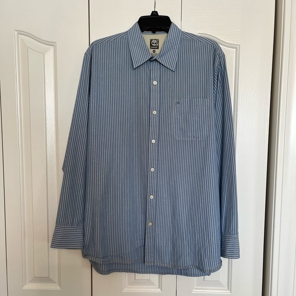 Timberland button down long sleeve shirt blue and white mens medium - Picture 8 of 9